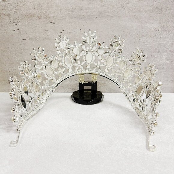 Bridal Headpiece, Silver Crown, Royal Princess Crown, Floral Pageant Crown